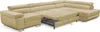 A beige sectional sofa with a pull-out bed mechanism extended. Produktbild-Vorschau