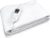 A folded white electric blanket with a controller attached.
