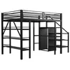 A black metal loft bed with integrated shelves and a desk. Náhled obrázku produktu