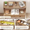 A collage of images showing a desk with various items on it, close-ups of drawers, and diagrams highlighting features. Produktbild-Vorschau
