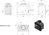 Technical drawings and a 3D render of a fireplace insert. Produktbild-Vorschau