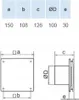 A diagram showing the dimensions of a ventilation fan, with a table of measurements above. Náhled obrázku produktu