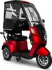 A red three-wheeled electric scooter with a roof and weather protection, shown against a white background. Produktbild-Vorschau