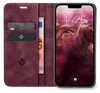 A flip-style phone case with card slots and a phone inserted, displaying the phone's lock screen. Produktbild-Vorschau