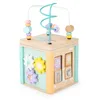 A wooden educational cube toy with various interactive elements. Náhľad obrázku produktu