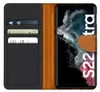 A flip case for a Samsung Galaxy S22 Ultra phone, showing the inside with card slots and the phone in place. Produktbild-Vorschau