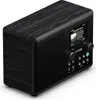 A black DAB+ internet radio with a wood grain finish, shown from a three-quarter angle on a light gray background. Voir les images du produit