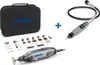 A Dremel multi-tool kit with accessories and a flexible shaft, laid out on a white background. Produktbild-Vorschau