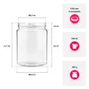 Diagram showing dimensions and specifications of a glass jar. Produktbild-Vorschau