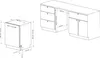 Diagrams of a dishwasher and kitchen cabinetry with dimensions. Produktbild-Vorschau