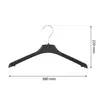 A black plastic hanger is displayed against a white background with measurement labels. Produktbild-Vorschau