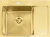 A top-down view of a gold kitchen sink with a drain. Náhľad obrázku produktu