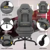 A collage of images showcasing the features of a gray gaming chair. Produktbild-Vorschau