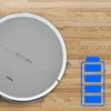 A robot vacuum cleaner and a battery indicator are shown on a wooden floor. Anteprima dell’immagine prodotto