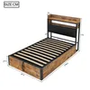 A single bed frame with a headboard and storage drawers, shown with dimensions indicated. Produktbild-Vorschau