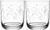 Two clear glasses with a festive, etched design of snowflakes and Christmas figures. Produktbild-Vorschau