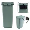 A collage of images showing a green plastic trash can with a lid and handle, and a close-up of its mounting bracket. Náhled obrázku produktu