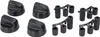 A set of black plastic stove knobs and adapters on a white background. Produktbild-Vorschau