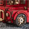 Close-up of a red wooden toy London bus wheel and body. Anteprima dell’immagine prodotto