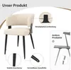 A beige upholstered chair with black legs, shown with callouts highlighting its features. Voir les images du produit