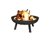 A black fire pit with flames burning inside, shown on a white background. Voir les images du produit