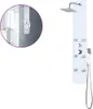 A white shower panel with a square shower head and multiple body jets, controls, and a handheld shower head. Náhľad obrázku produktu