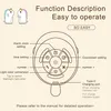 Diagram showing the functions and buttons of a night light/alarm clock with cute unicorn illustrations. Produktbild-Vorschau