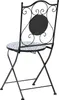 A black metal folding chair with a blue and white patterned seat and backrest. Náhled obrázku produktu