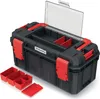 A black and red Kistenberg tool box with a clear lid open, showing internal compartments and some removable red bins. Anteprima dell’immagine prodotto
