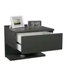 A modern, dark gray floating nightstand with an open drawer, a digital clock, and a framed picture on top. Náhled obrázku produktu