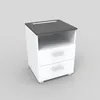 A 3D render of a white nightstand with a dark gray top and two drawers. Voir les images du produit