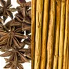 A split image showing star anise on the left and cinnamon sticks on the right, both on a white background. Podgląd zdjęcia produktu