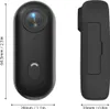 Two views of a small black action camera, with dimensions indicated. Produktbild-Vorschau