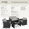 Product information and dimensions for a rattan lounge set. Náhled obrázku produktu