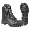 A pair of black work boots and a separate sole are shown against a white background. Produktbild-Vorschau