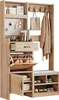 A light wood and white hall tree with a bench, shoe storage, and coat hooks. Voir les images du produit