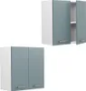 Two wall cabinets are shown against a white background. One is open, showing shelves, and the other is closed. Náhled obrázku produktu
