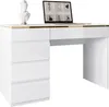 A white, high-gloss desk with drawers and a laptop on top, along with a bust sculpture. Produktbild-Vorschau