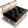 A black cushion on a wooden pallet base, likely for outdoor seating. Náhled obrázku produktu
