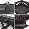 A collage of four close-up images showing details of a dark metal fire pit. Anteprima dell’immagine prodotto