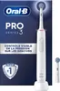A white Oral-B electric toothbrush with a charging base and an extra brush head, displayed against a dark blue background with product information. Produktbild-Vorschau