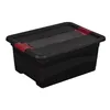A black storage box with red latches is shown against a white background. Produktbild-Vorschau