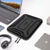 A laptop bag is shown next to a laptop, headphones, a smartphone, and an iPad. Produktbild-Vorschau