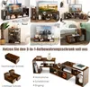 Collage of images showing a modular wooden TV stand and storage unit in various configurations and settings. Náhled obrázku produktu