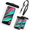 A collection of waterproof phone pouches with phones inside, and a lanyard. Produktbild-Vorschau