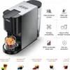 A coffee machine with various compatibility icons and feature descriptions. Produktbild-Vorschau