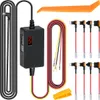 A collection of car dashcam accessories, including a hardwire kit, fuses, and a trim removal tool, laid out on a white background. Produktbild-Vorschau
