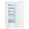 A white refrigerator with its door open, filled with bottles of water. Produktbild-Vorschau