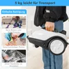 A person is holding a white and black steam cleaner. The left side of the image shows a collage of images demonstrating cleaning with the product. Anteprima dell’immagine prodotto