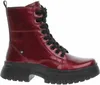 A single red lace-up boot with a black sole is shown against a white background. Náhled obrázku produktu